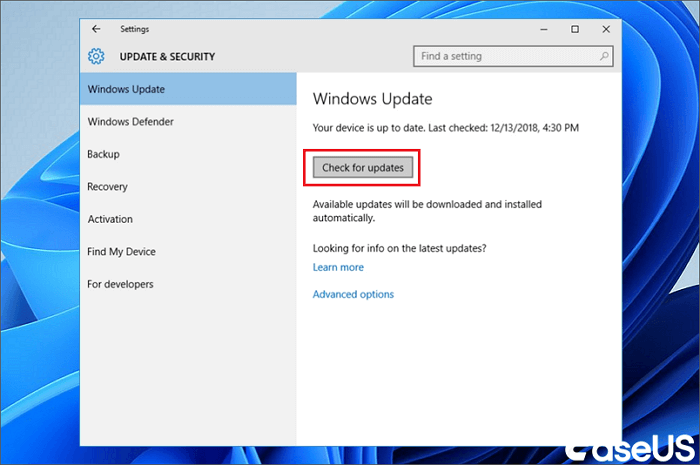 Wählen Sie Suche nach Updates