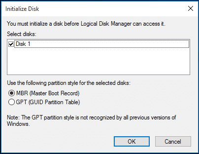 Initialize the hard drive to fix disk unknown not initialized error