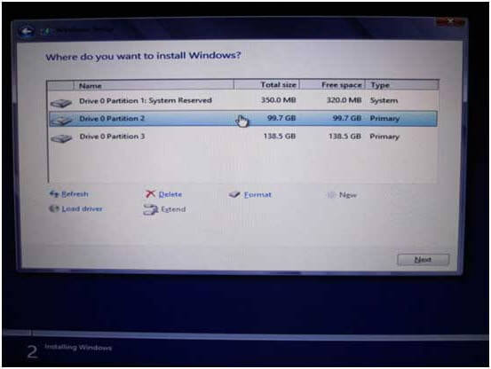 select disk partition 2