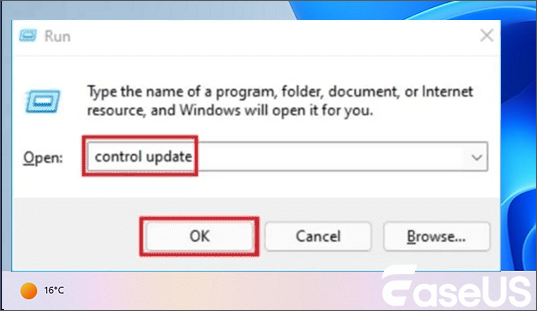 Starten Sie das Fenster Ausführen und geben Sie control update ein