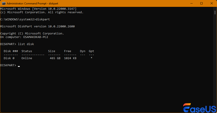 Befehl „Datenträger auflisten“