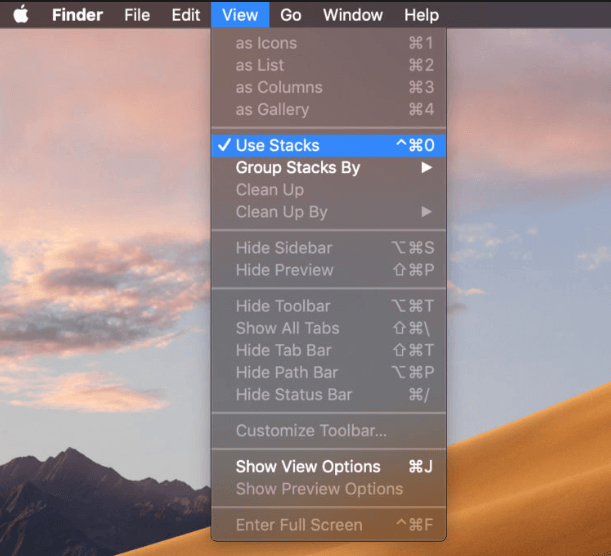 disable desk stacks to find missing Mac files on the desktop