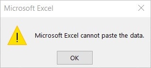Microsoft Excel 無法貼上資料錯誤
