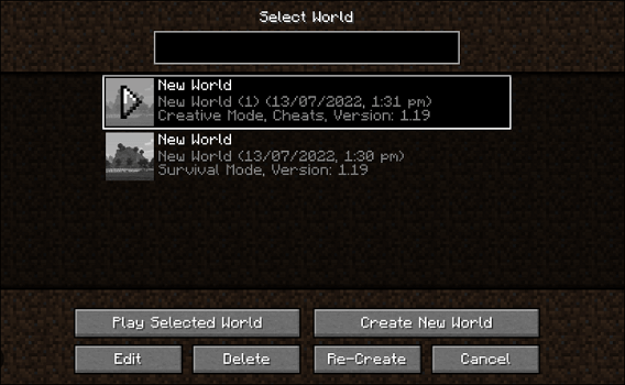 Menu Minecraft