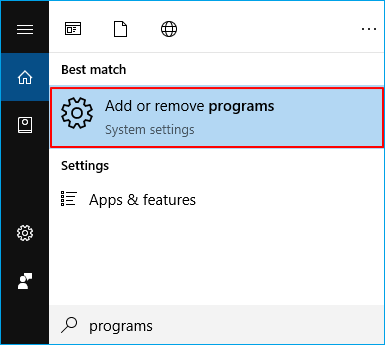 Open add or remove programs settings