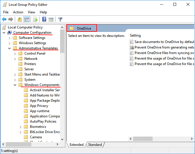 Open OneDrive in Group Policy