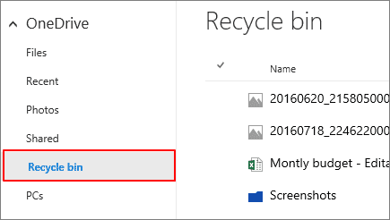 Open OneDrive Recycle bin