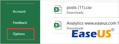 افتح خيارات إكسل