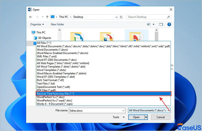 Use Text Converter to fix Word experienced an error