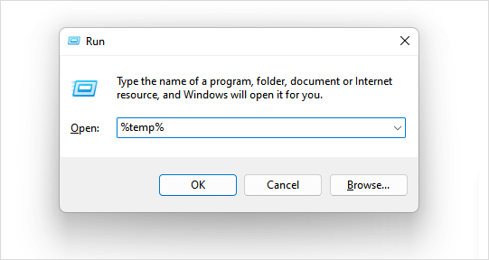 open Temp folder with Run program