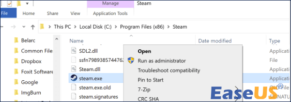 operar o Steam com privilégios de administrador