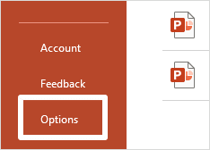 click Options tab in PPT