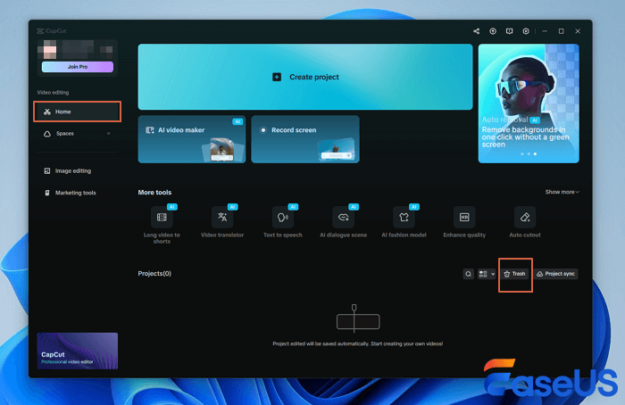 pulihkan video CapCut yang dihapus dari Sampah langkah 1