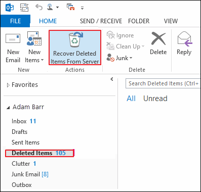 recovering deleted emails in outlook