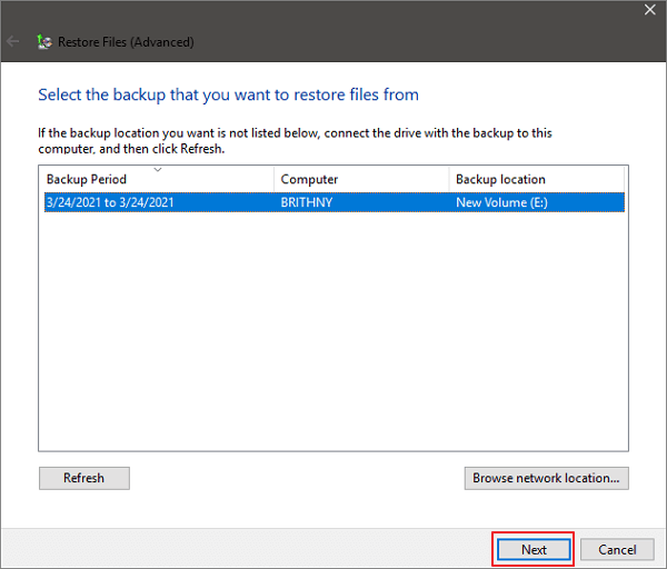 odzyskać usunięte pliki z kopii zapasowej systemu Windows 10/8/7