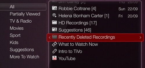 Find deleted DirecTV recordings in recently deleted folder