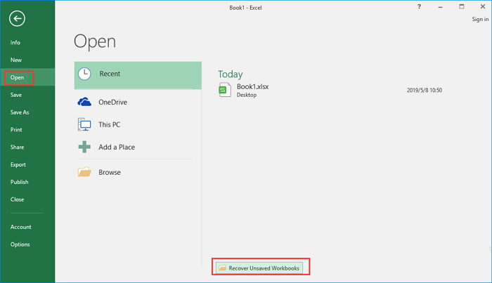 how to recover temporary Excel fiels - step 1