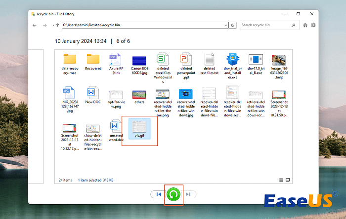 odzyskać pliki GIF z kopii zapasowych Historii plików