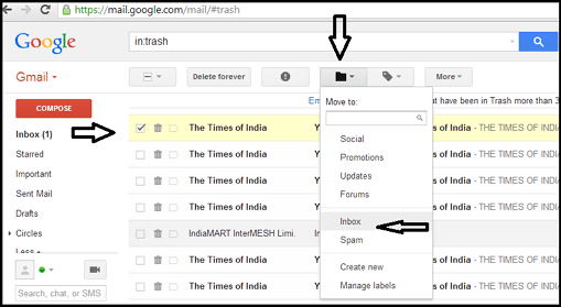 Retrieve deleted emails from Gmail Server via Trash 