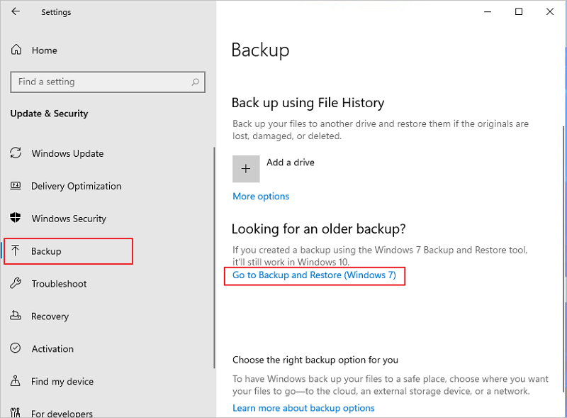 go to backup and restore windows 7