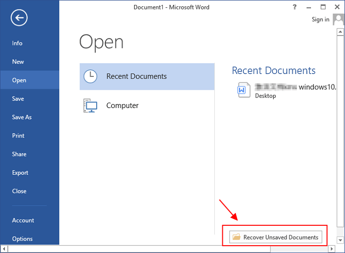 how to recover unsaved documents in word 2016