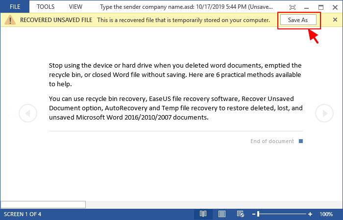 Word fechado acidentalmente sem salvar no MS Word