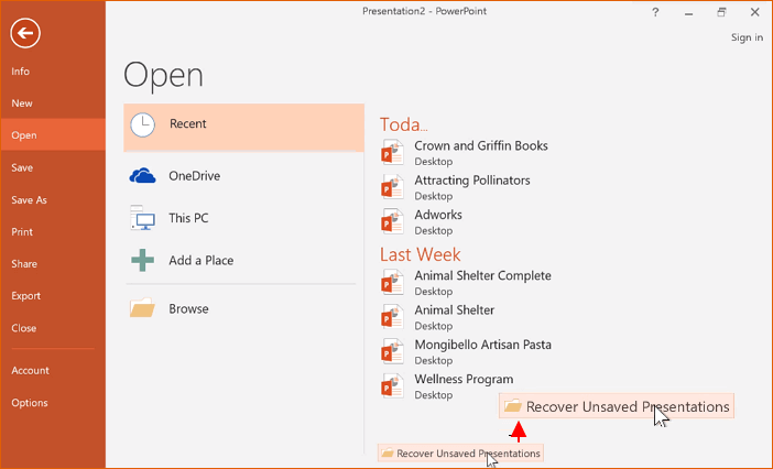 powerpoint presentation did not save