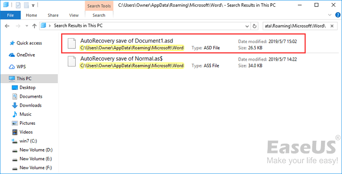 where are word temp files stored in windows 10