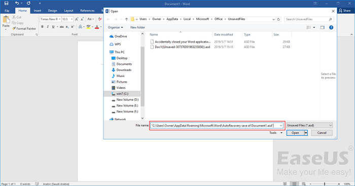 how to recover unsaved Word document with autorecover - 4