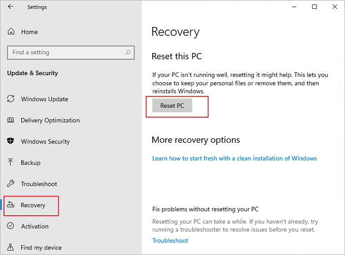 Reset This PC Feature Not Working on Windows 11 (4 Fixes) - EaseUS