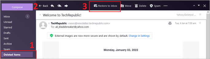 recover deleted emails from Yahoo
