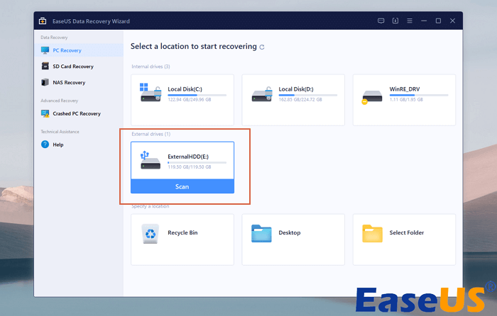zeskanuj sformatowany zewnętrzny dysk twardy za pomocą DRW