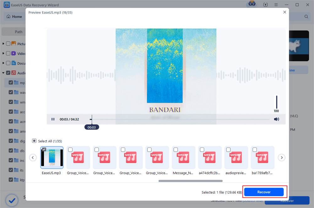 Pulihkan dan simpan fail audio yang dipulihkan
