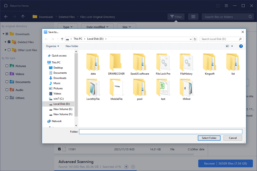 Restore lost folder data
