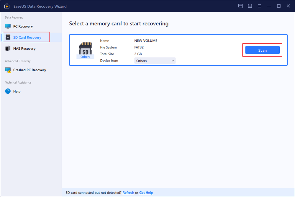 select the sd card and click scan