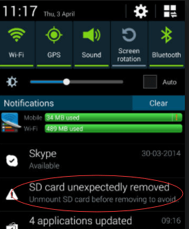 sd card unexpectedly removed