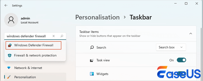 Suche nach Windows Defender Firewall