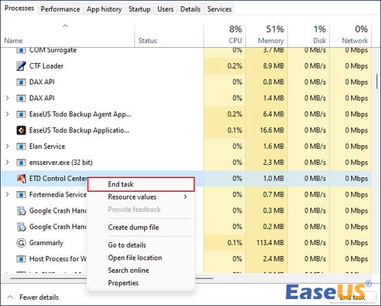 Aufgabe beenden auswählen