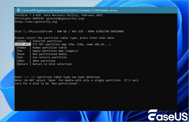 Selecione o rótulo da partição