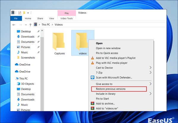 Restaurer les versions précédentes