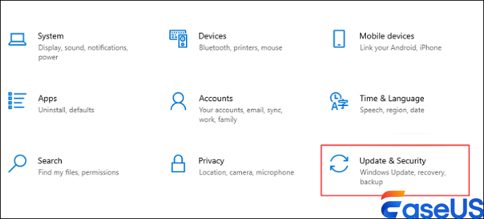 Wählen Sie Update und Sicherheit