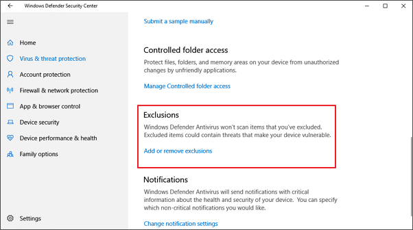 Set Defender to stop deleting files.