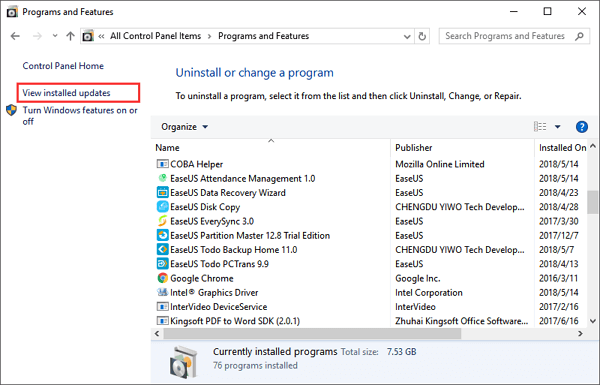 Find faulty update that removed files on Windows 10.