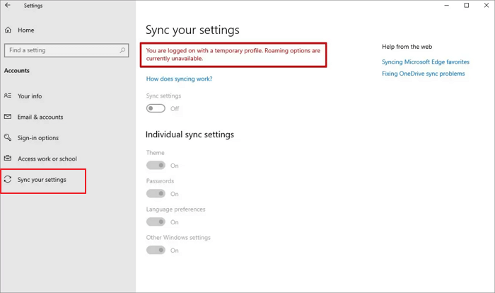 récupérer des fichiers perdus avec un profil temporaire