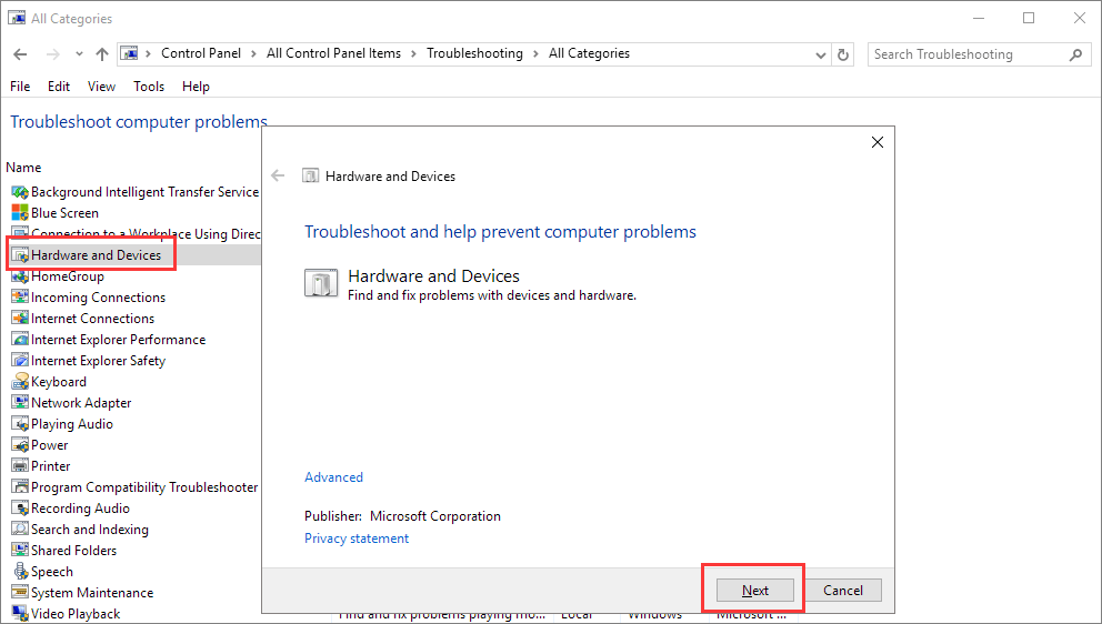 fix device descriptor request failed by using hardware and devices troubleshooter