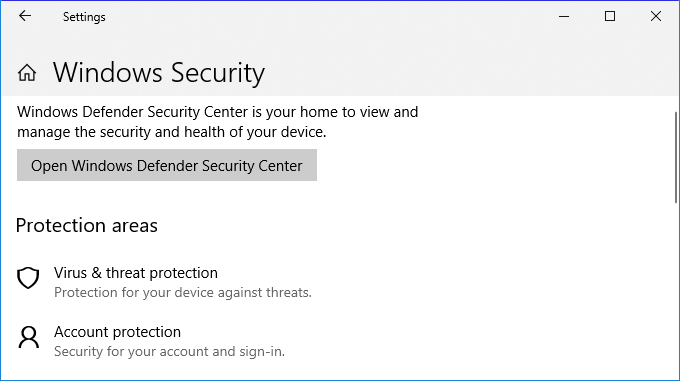 Open Windows Defender.