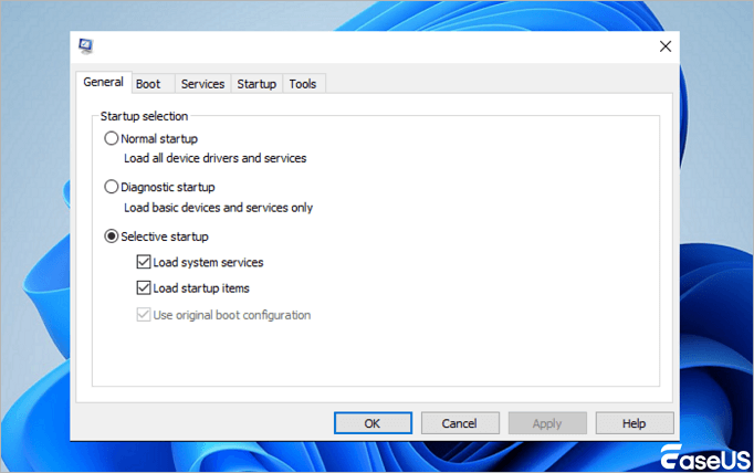 Odznacz opcję Załaduj elementy startowe