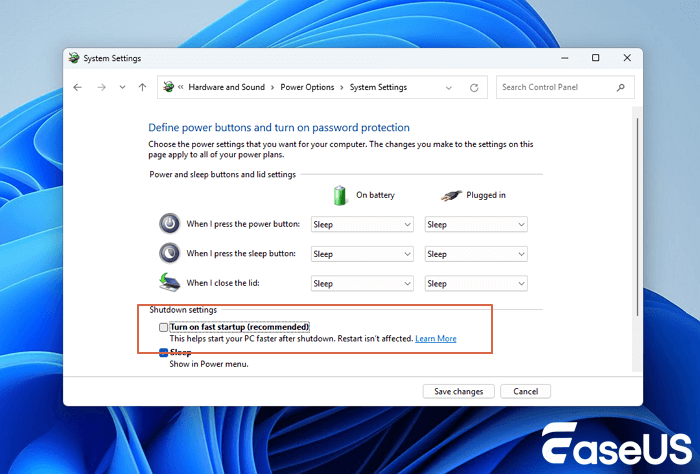 disable fast startup to fix the device descriptor request failed