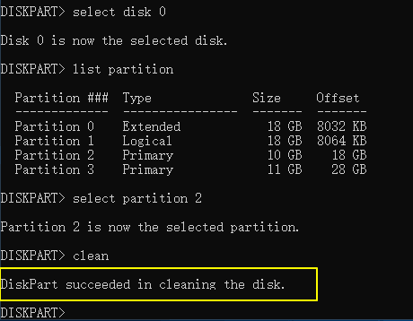 cmd for clean disk