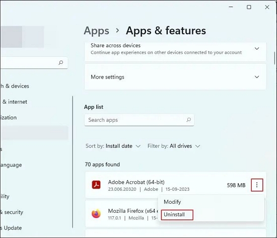 Copot pemasangan aplikasi yang baru saja dipasang.